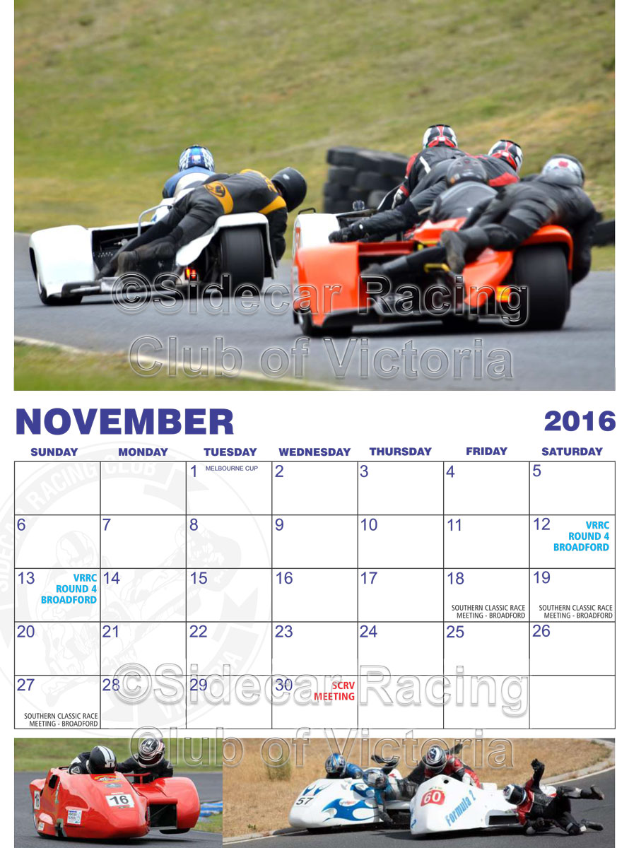 SIDECARcalendar201611NOV Sidecar Racing Club of Victoria